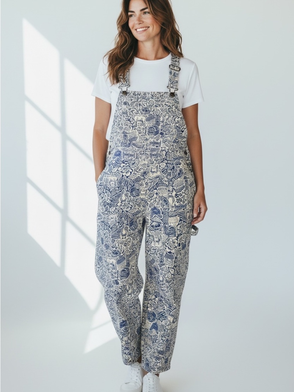 Duluth Trading Co Blue Floral-Patterned Women's Overalls large - Picture 2 of 6